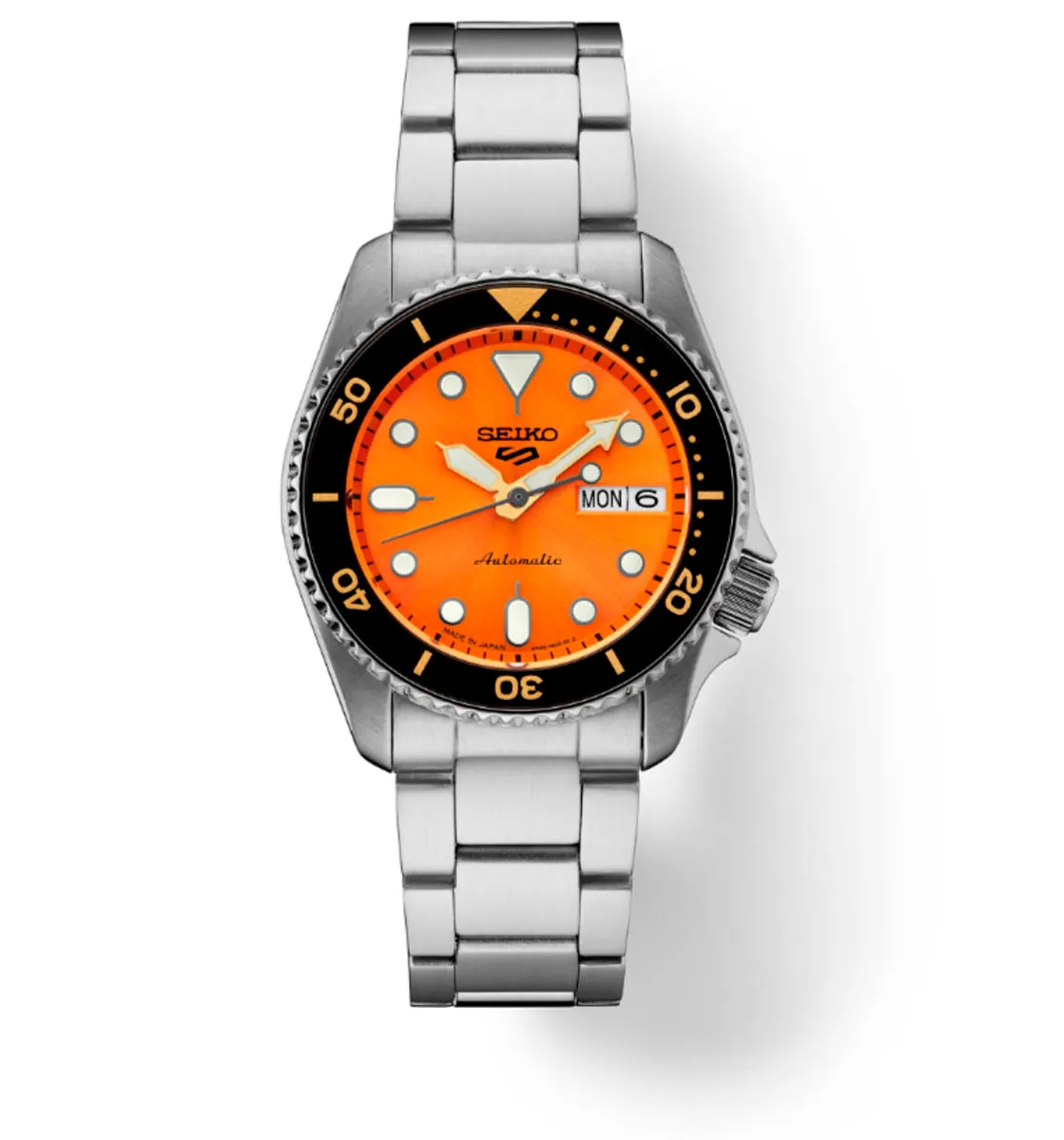 Seiko 5 Sports SRPK35 Automatic 10 ATM Water Resistant 38mm Vibrant orange sunray dial Men's Watch