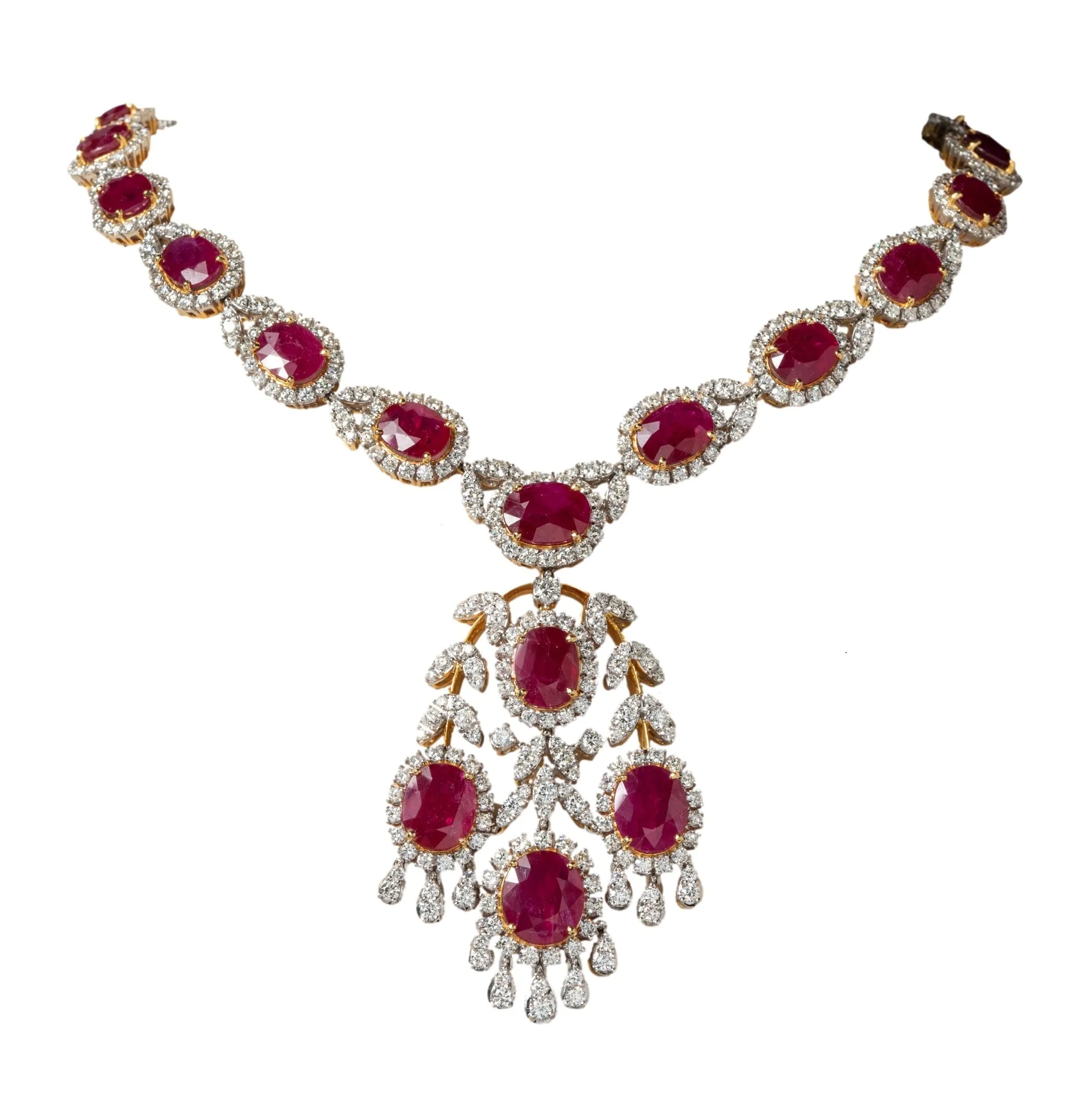 Sensations Necklace Earrings and Bracelet Suite (154.44 ct Rubies & Diamonds) in Gold