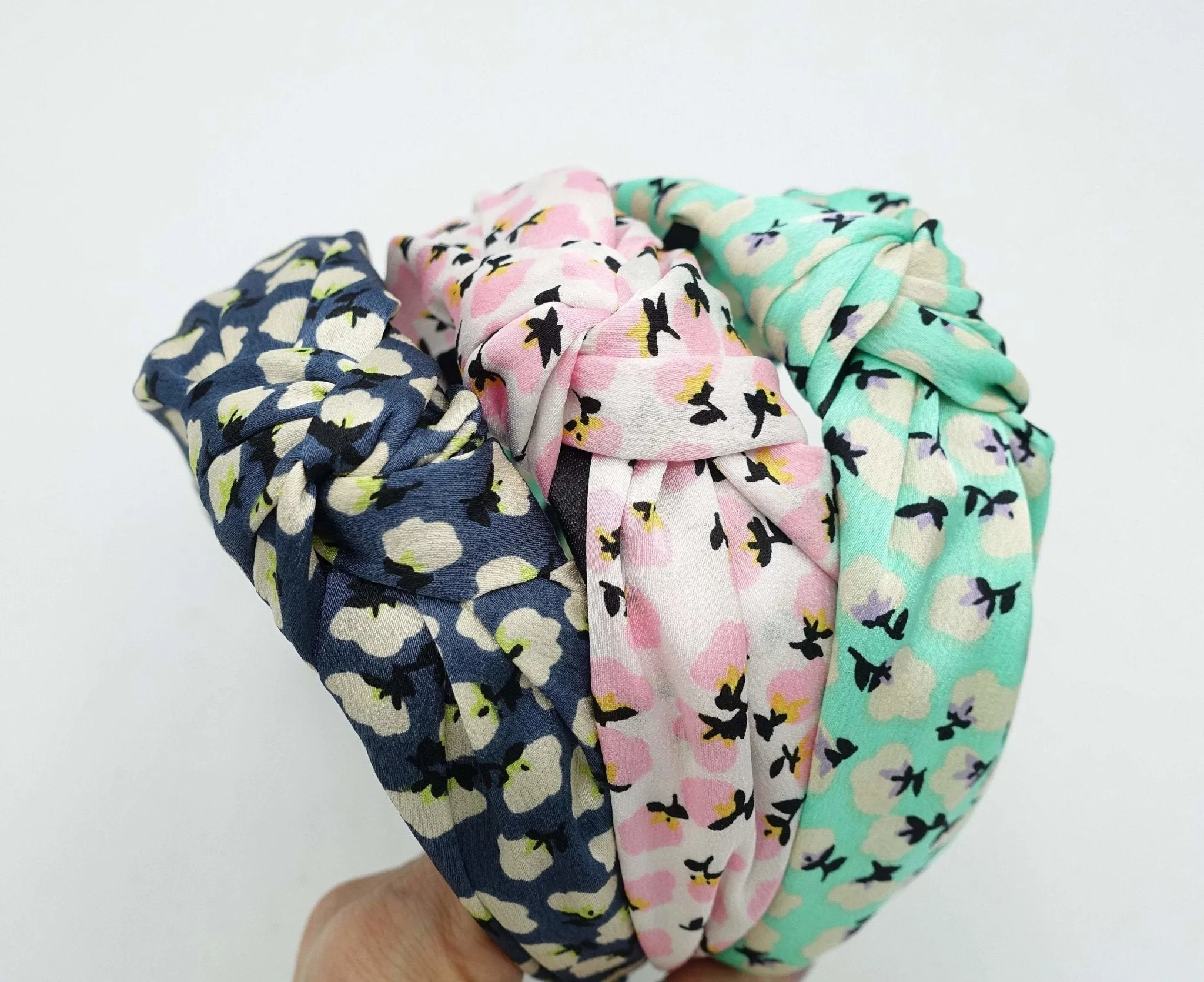 silk satin cotton flower print headband glossy satin hairband women hair accessory