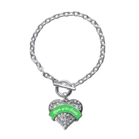 Silver Emerald Green Mom of the Bride Pave Heart Charm Toggle Bracelet