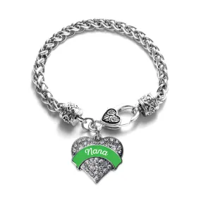 Silver Emerald Green Nana Pave Heart Charm Braided Bracelet