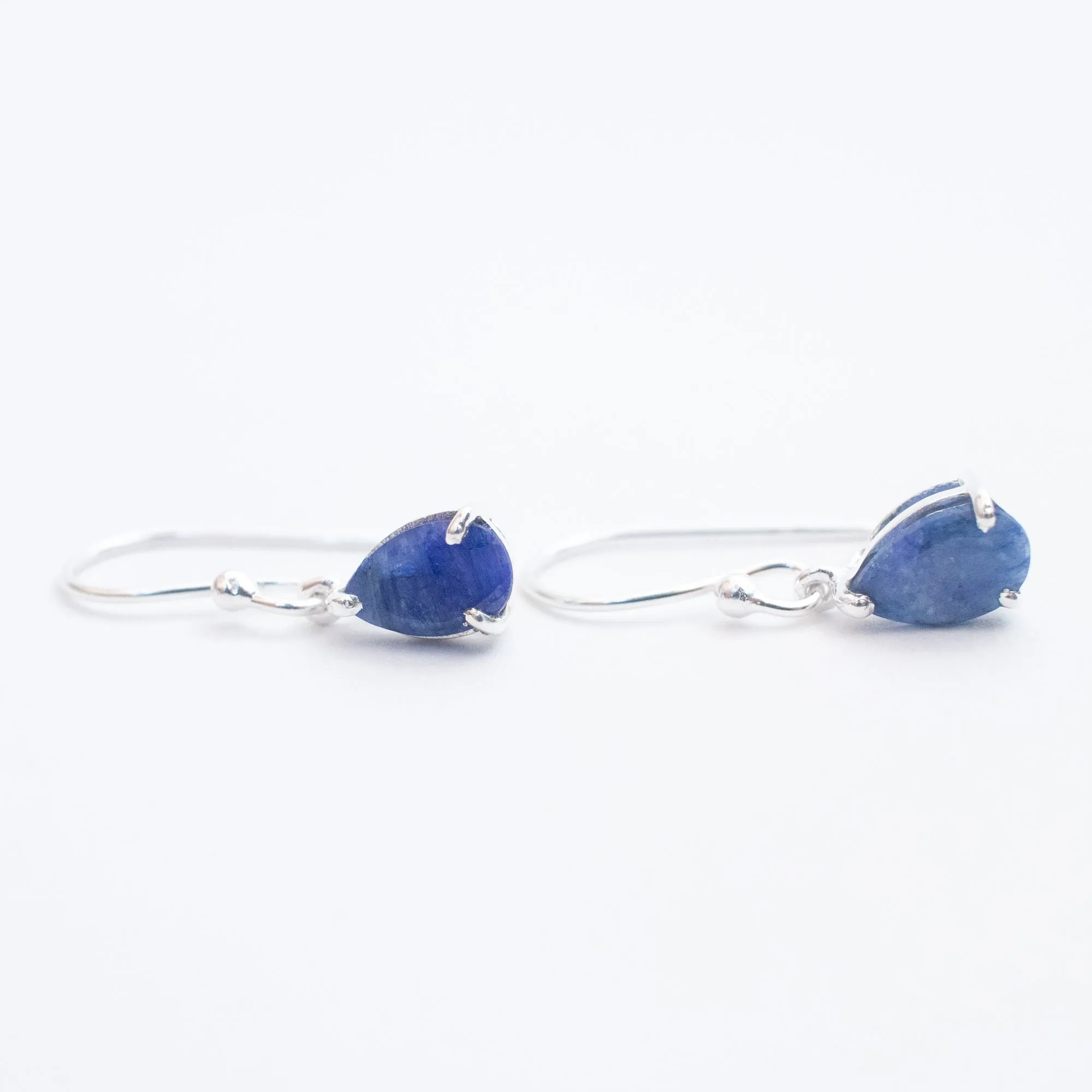 Silver Raw Blue Sapphire Teardrop Earrings