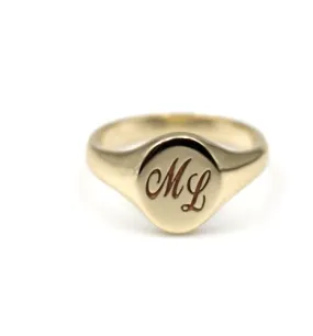 Size F 9ct 9K Yellow, Rose or White Gold Oval Signet Ring 9mm x 7mm   Engraving of 2 initial