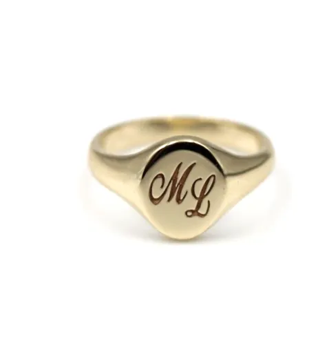 Size F 9ct 9K Yellow, Rose or White Gold Oval Signet Ring 9mm x 7mm   Engraving of 2 initial