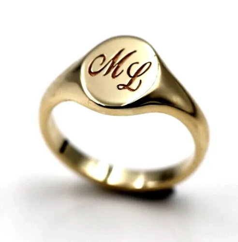 Size F 9ct 9K Yellow, Rose or White Gold Oval Signet Ring 9mm x 7mm   Engraving of 2 initial