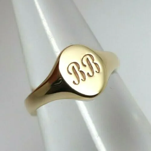 Size F 9ct 9K Yellow, Rose or White Gold Oval Signet Ring 9mm x 7mm   Engraving of 2 initial