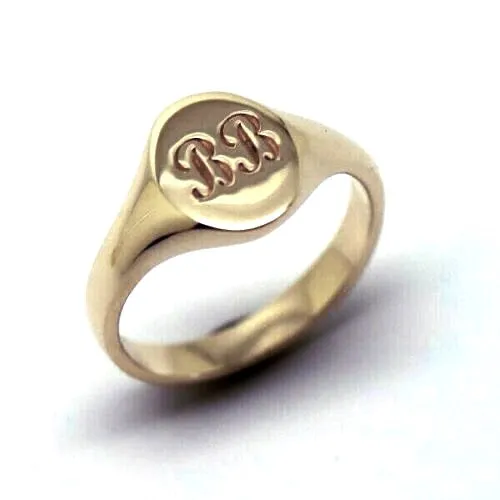 Size F 9ct 9K Yellow, Rose or White Gold Oval Signet Ring 9mm x 7mm   Engraving of 2 initial