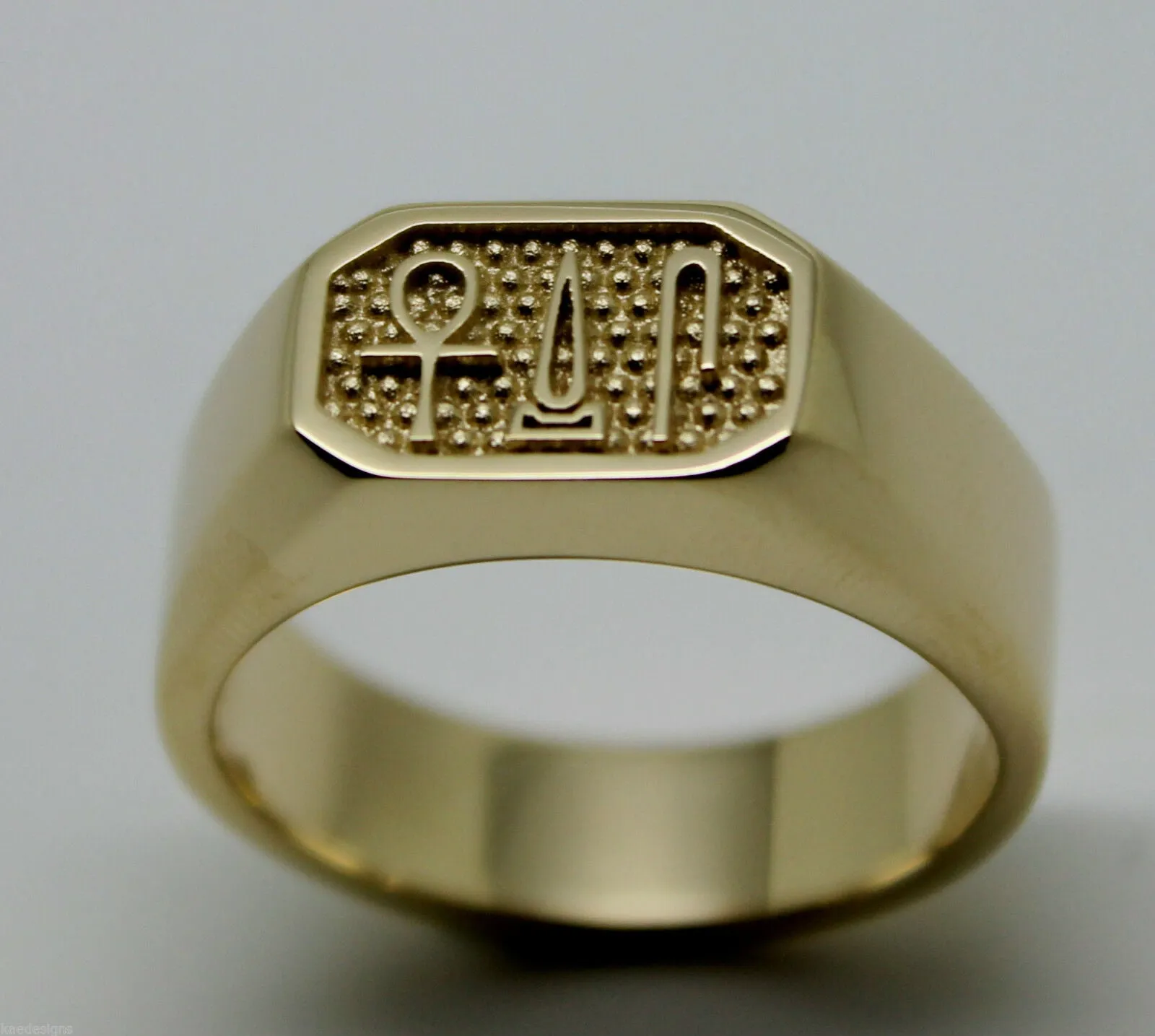 Size M 9ct Yellow, Rose or White Gold Ring Egyptian Hieroglyphic symbols - Success, Happiness & Health