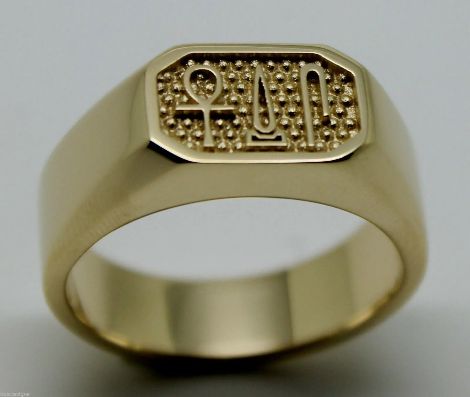 Size M 9ct Yellow, Rose or White Gold Ring Egyptian Hieroglyphic symbols - Success, Happiness & Health