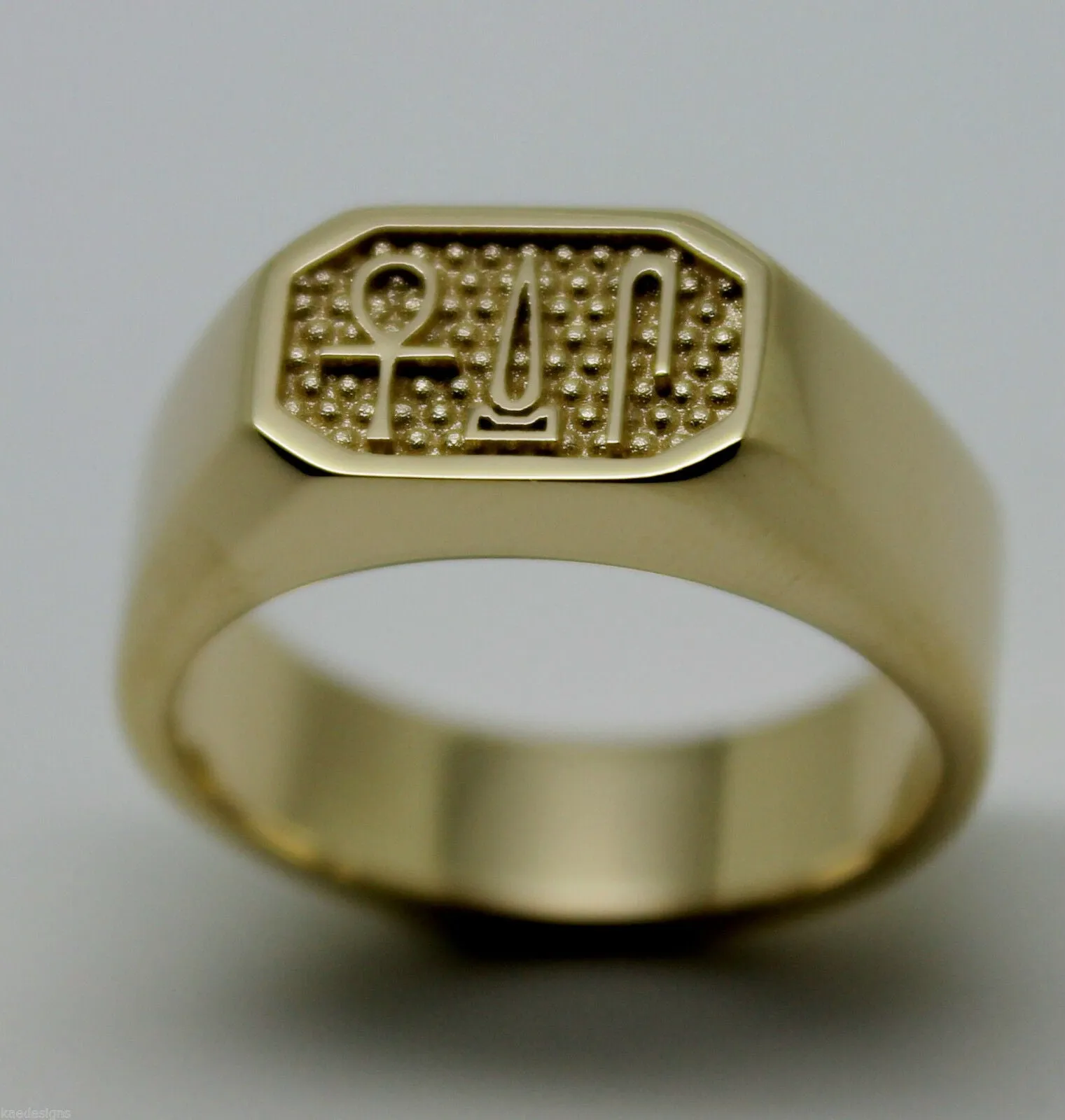 Size M 9ct Yellow, Rose or White Gold Ring Egyptian Hieroglyphic symbols - Success, Happiness & Health