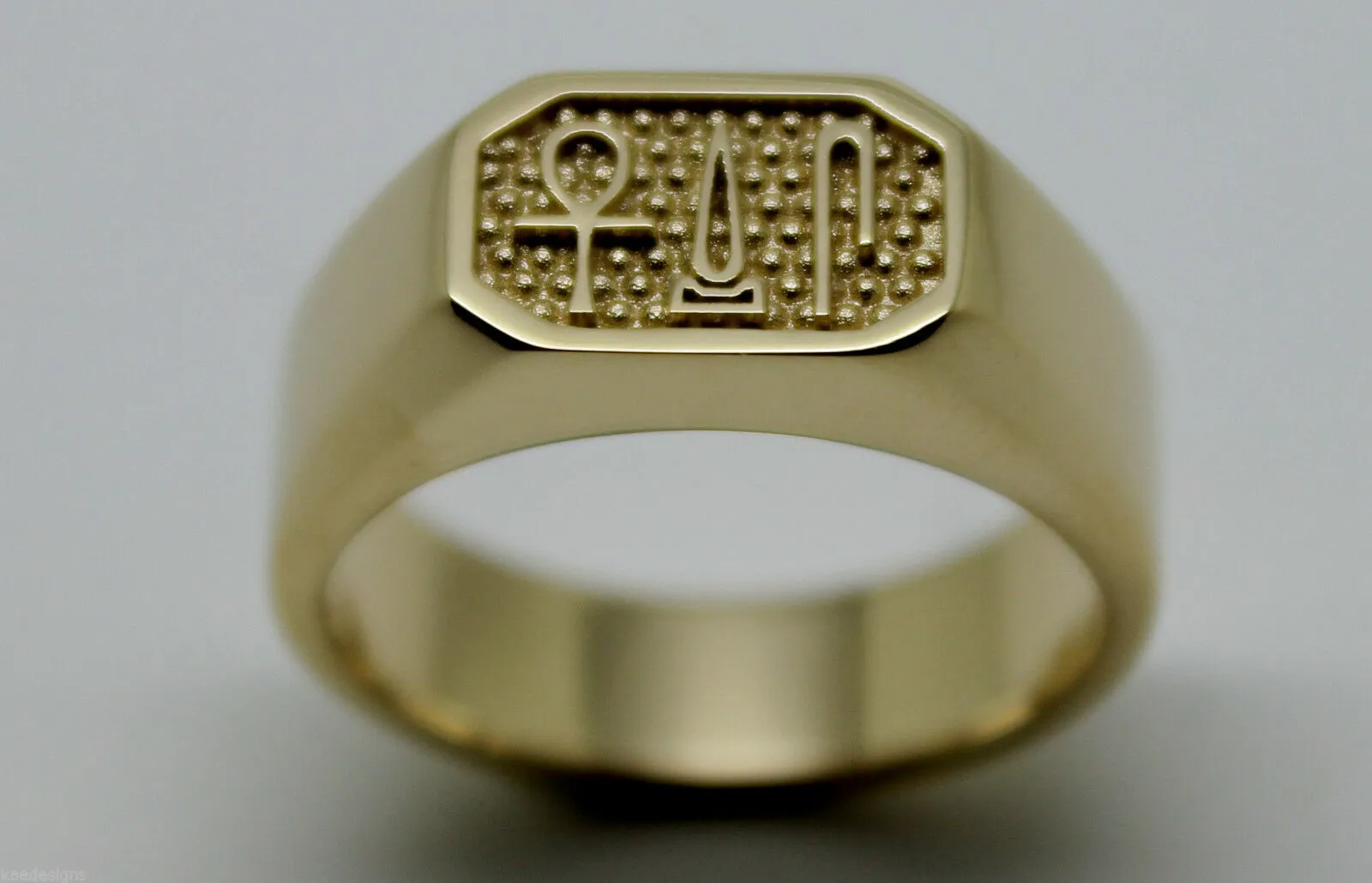 Size M 9ct Yellow, Rose or White Gold Ring Egyptian Hieroglyphic symbols - Success, Happiness & Health