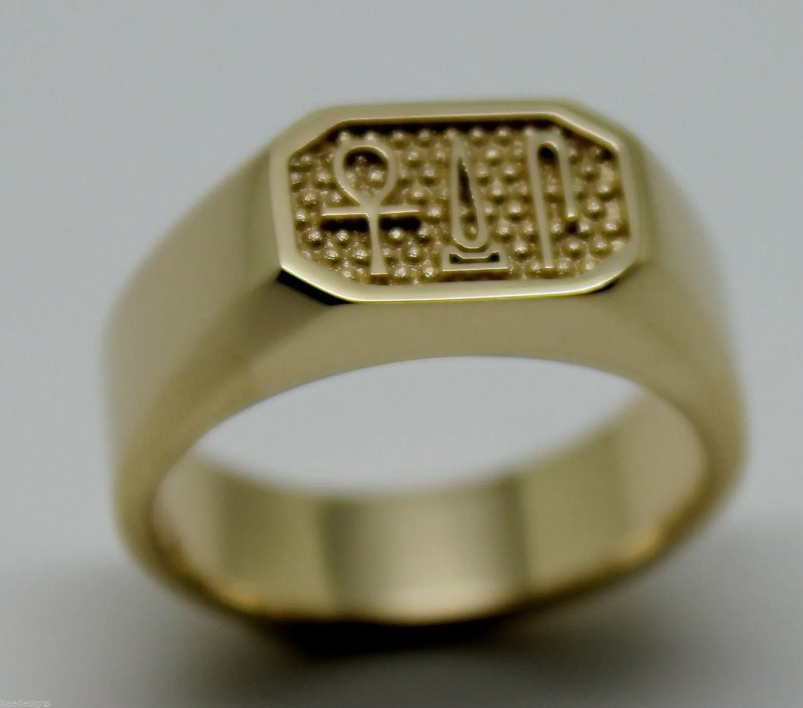 Size M 9ct Yellow, Rose or White Gold Ring Egyptian Hieroglyphic symbols - Success, Happiness & Health