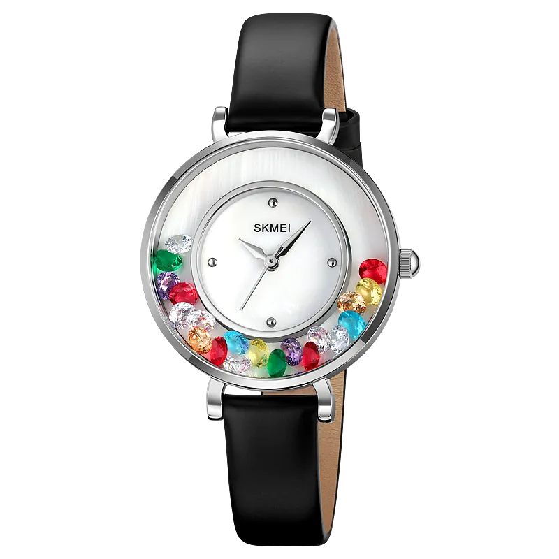 SKMEI 2041 Pearl Shell Dial Simple Watch for Women w/ Rotatable Color Diamond