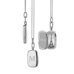 Slim Rectangle "Dee" Sterling Silver Engraved Locket Necklace