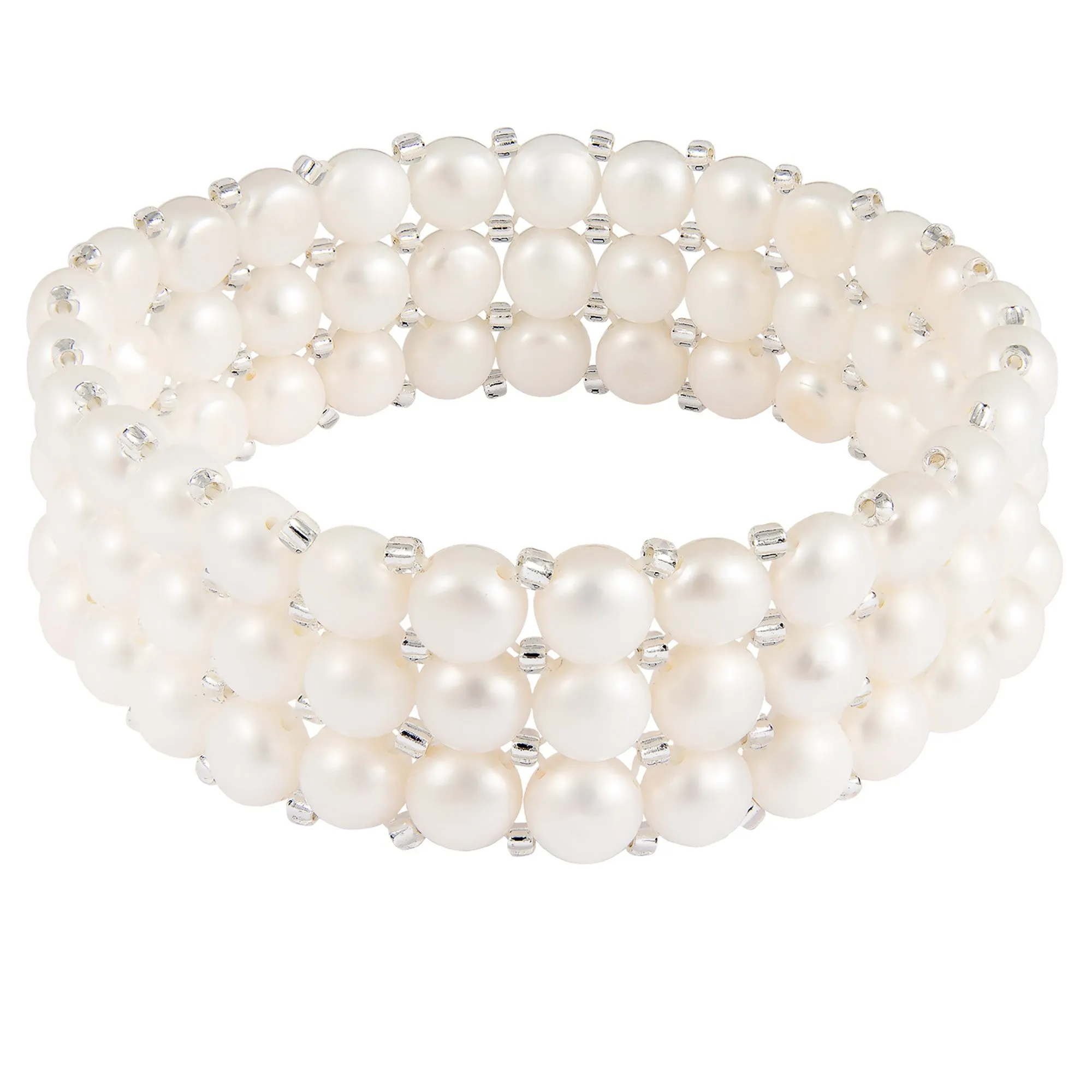 Splendid Pearls Beautiful Knitted Triple Row Pearl Bracelet