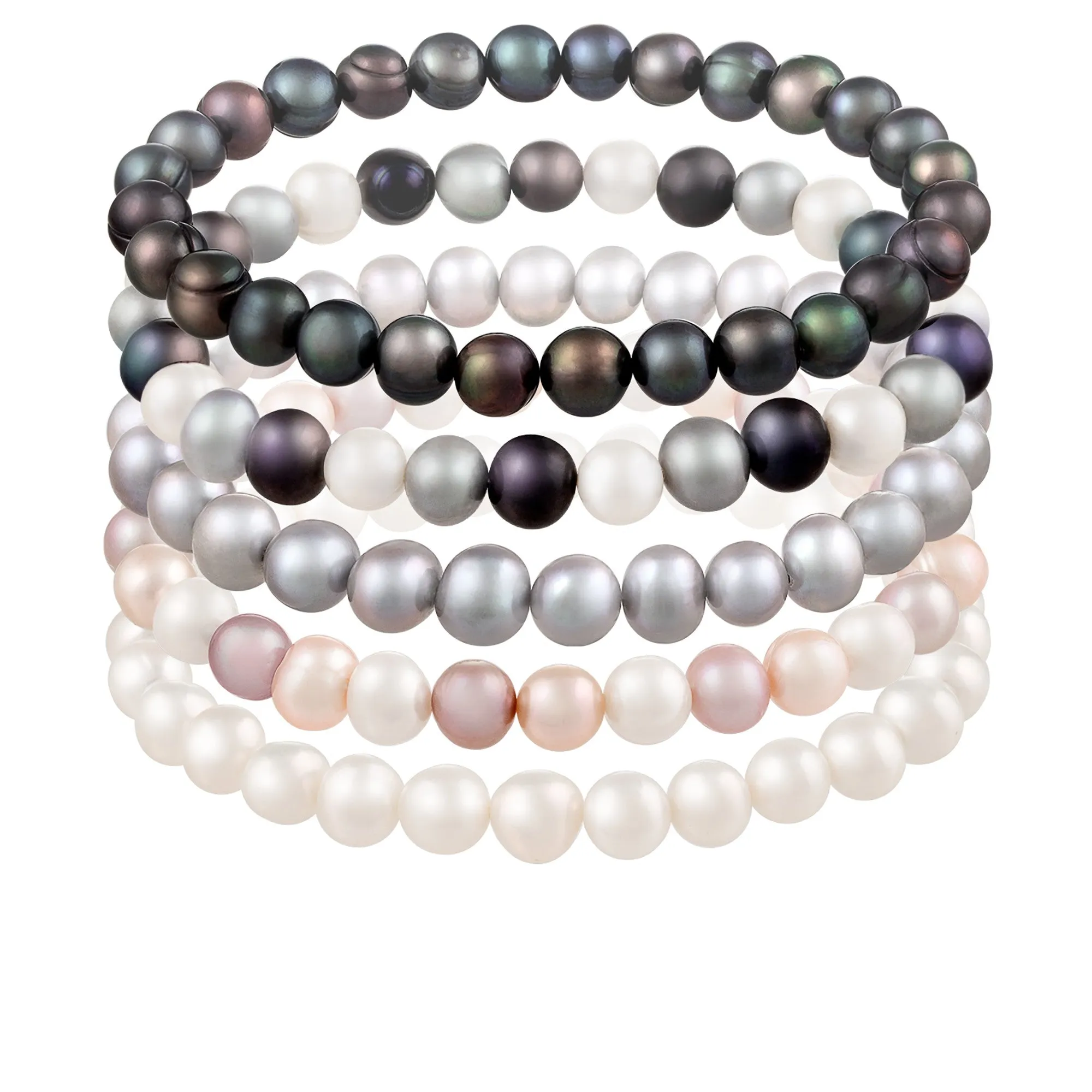 Splendid Pearls Set Of 5 Elastic Bracelets