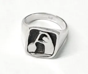 Square Silver Signet Ring with Paddling A-Frame Position