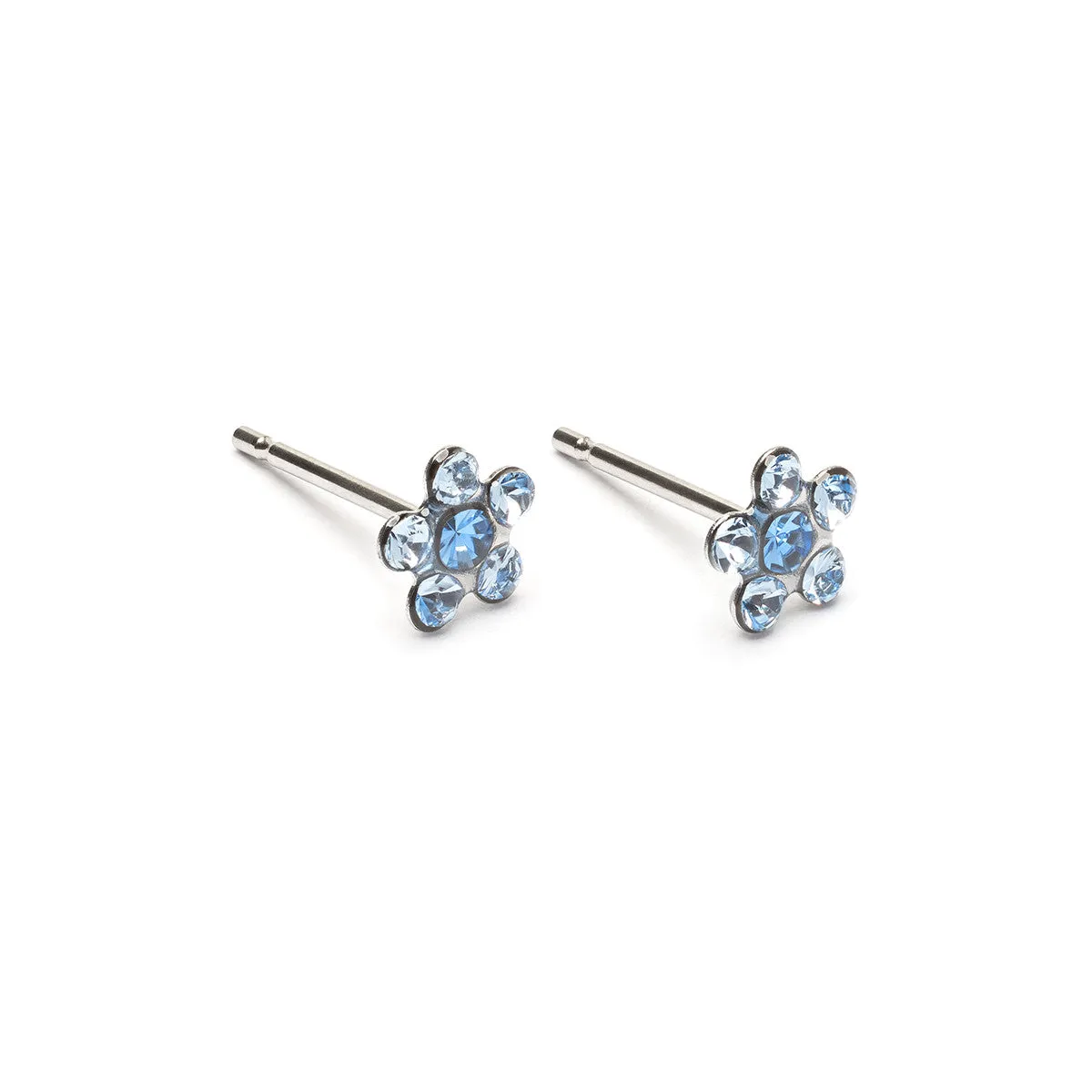 Stainless Steel Light Blue And Sapphire Daisy Stud Earrings