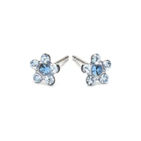 Stainless Steel Light Blue And Sapphire Daisy Stud Earrings