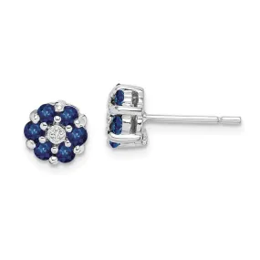 Sterling Silver Blue Sapphire And Diamond Flower Post Earrings