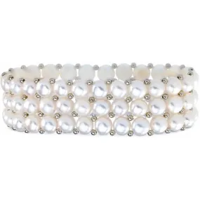 Sterling Silver Cultured White Freshwater Pearl Stretch 7" Bracelet