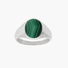 Sterling Silver Oval Signet Ring With Malachite Stone