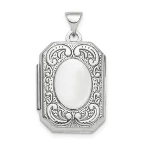 Sterling Silver Rhodium-plated Polished Fancy Scroll 21mm Octagonal Locket