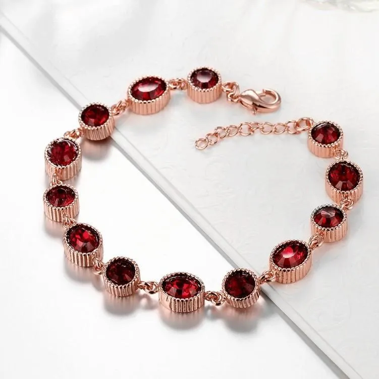 Stimulated Ruby Stones Bracelet in 18K Rose Gold Plated ITALY Made