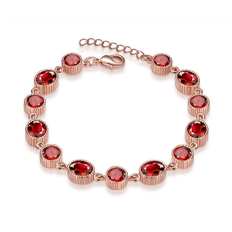 Stimulated Ruby Stones Bracelet in 18K Rose Gold Plated ITALY Made