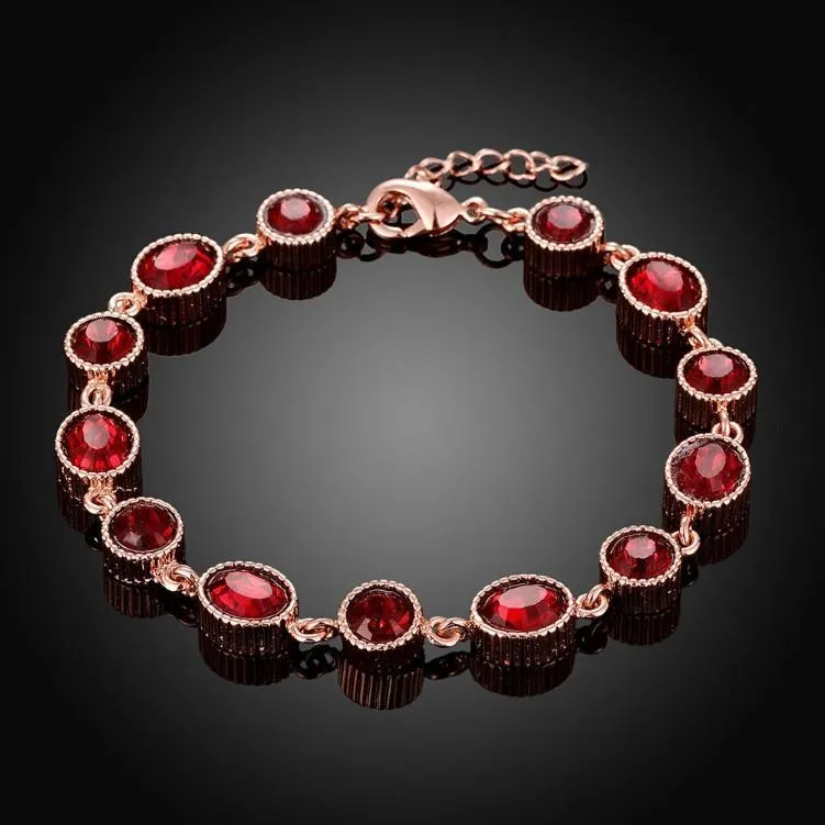 Stimulated Ruby Stones Bracelet in 18K Rose Gold Plated ITALY Made