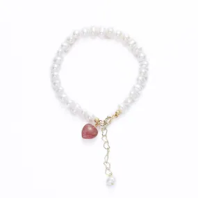 Strawberry Crystal Love Bracelet with Freshwater Pearl