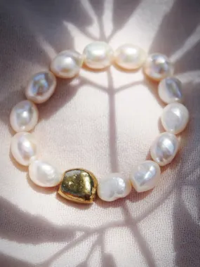 Stretchy Gold Nugget and Pearl Bracelet - Nohealani