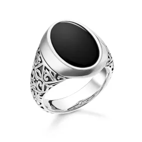 Thomas Sabo Rebel Sterling Silver Black Onyx Engraved Signet Ring