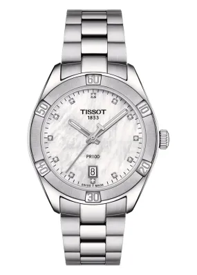 TISSOT SWISS LADIES PR100 PEARL DIAL STAINLESS DIAMOND SET T101-910-11-116-00