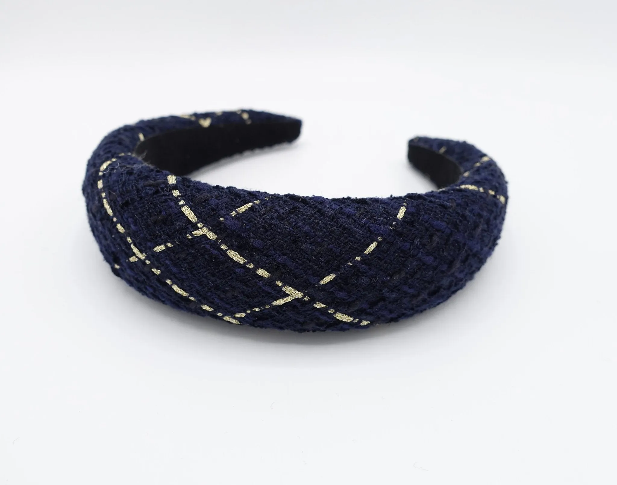 tweed padded headband diagonal cross hairband stylish hairband trendy women hair accessory