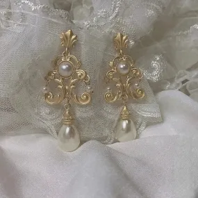 VAIGE Vintage Elegance Gold & Pearl Chandelier Earrings