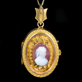 Victorian 10K Yellow Gold Cameo Locket Pendant