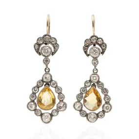 Victorian 18kt/Sterling No Heat Ceylon Yellow Sapphire 2.25ctw   Diamond Dangle Earrings 3.5ctw