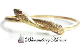 Vintage 1970s 18k Yellow Gold Serpent / Snake Bangle with Rubies & Diamonds