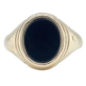 Vintage 9ct Yellow Gold Gents Black Onyx Oval Signet Ring