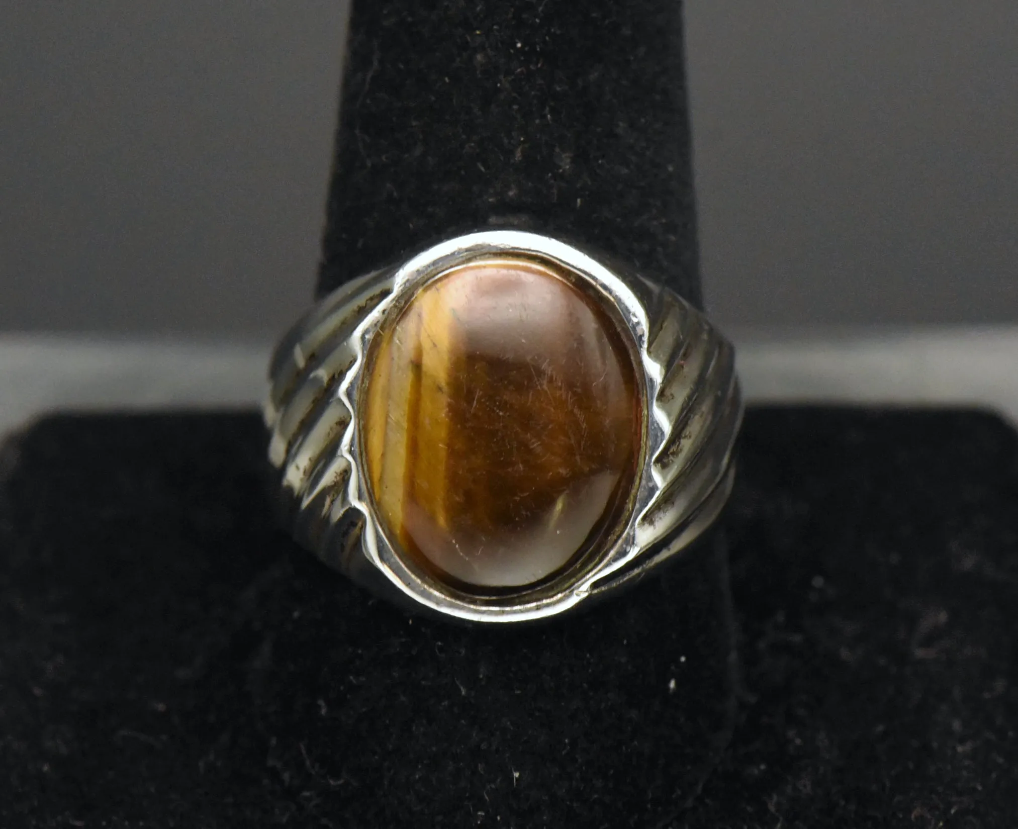 Vintage Artisan Sterling Silver Tiger's Eye Signet Ring - Size 10