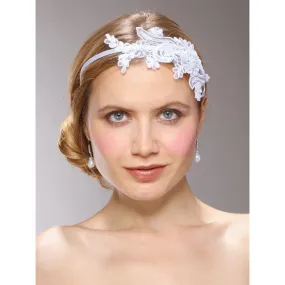 Vintage White Lace Headband with Pearls and Sequins