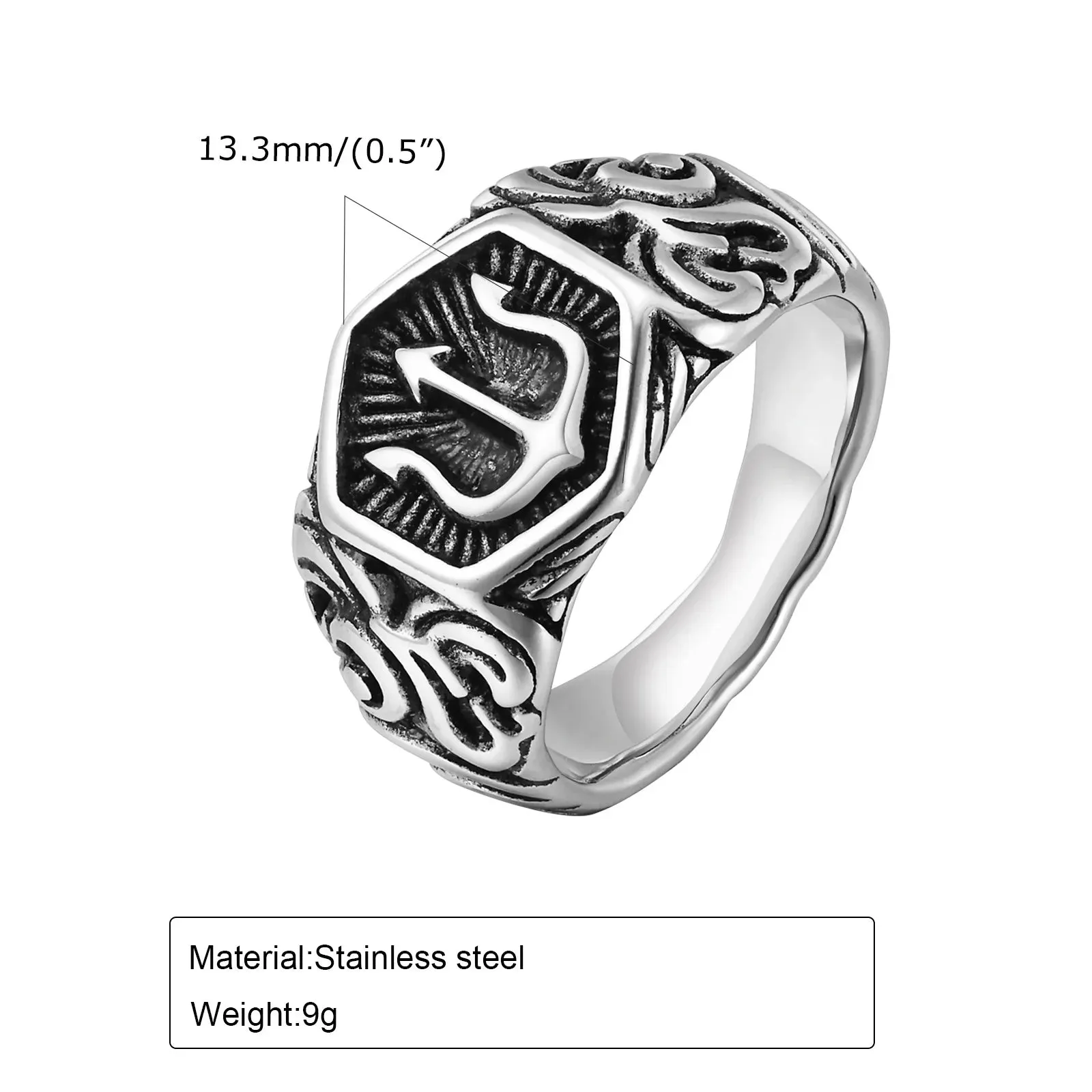 Vnox 13mm Tridant Signet Ring for Men, Stainless Steel Geometric Top Stamp Finger Band, Cool Real Man Jewelry