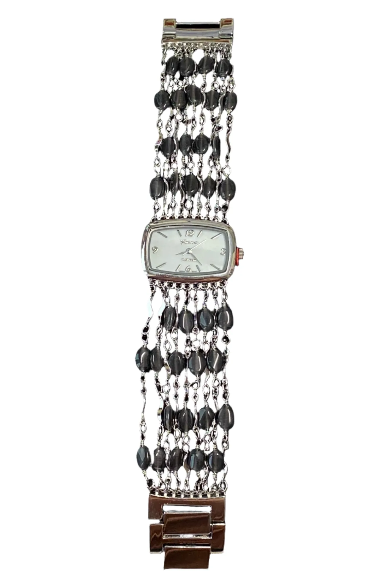 Watch- Dark Grey Cat's Eye Multi Strand Silver