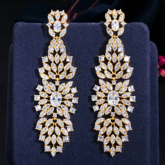 White Cubic Zirconia Long Dangling Party Earrings