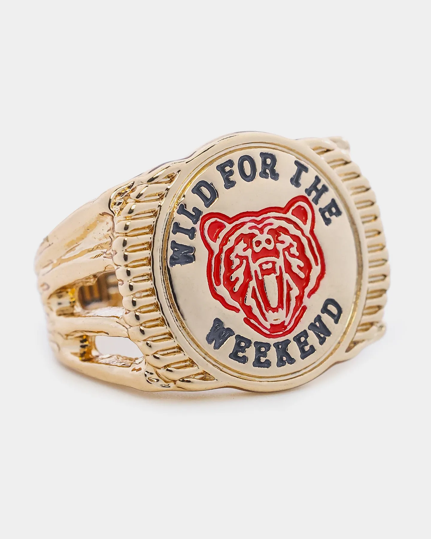 Wild For The Weekend Baller Bear Coin Signet Ring (Large) Gold