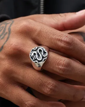 Wild for the Weekend Serpentine Dragon Signet Ring Silver