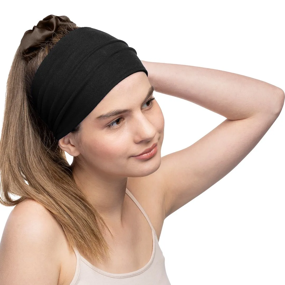 Women's Headbands Cotton Jersey 5" Wide Yoga Fitness Fashion Made in the USA Black