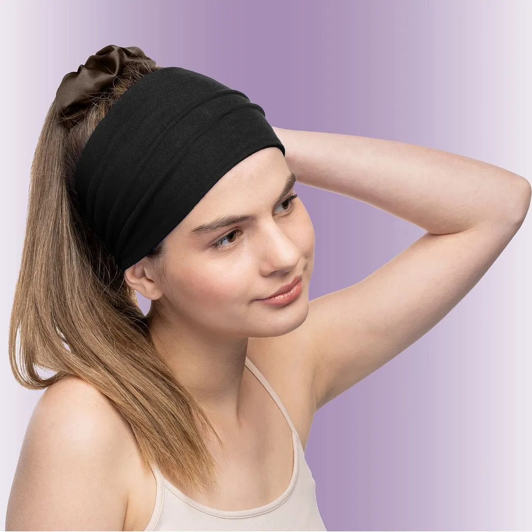 Women's Headbands Cotton Jersey 5" Wide Yoga Fitness Fashion Made in the USA Black