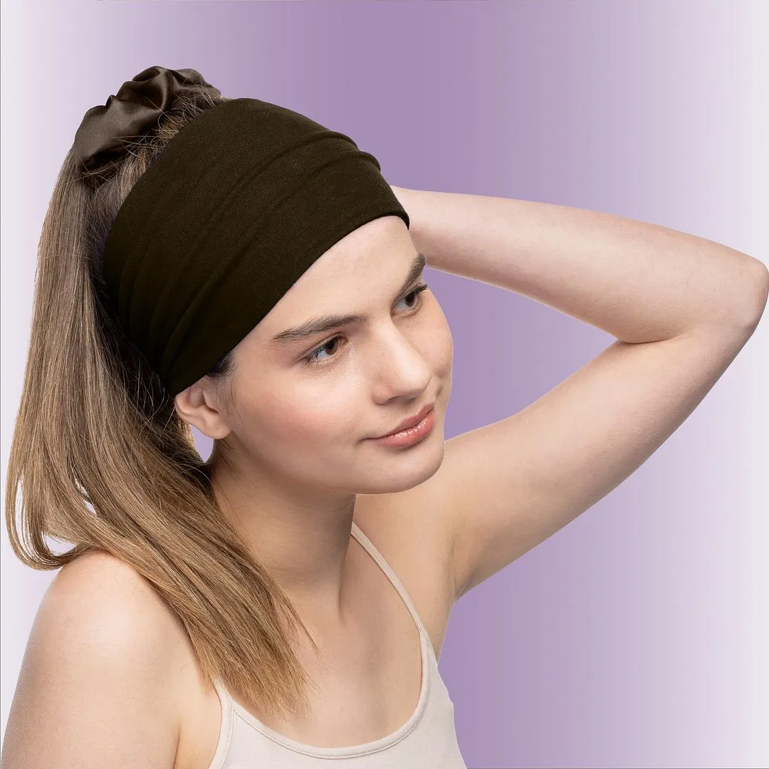 Women's Headbands Cotton Jersey 5" Wide Yoga Fitness Fashion Made in the USA Brown